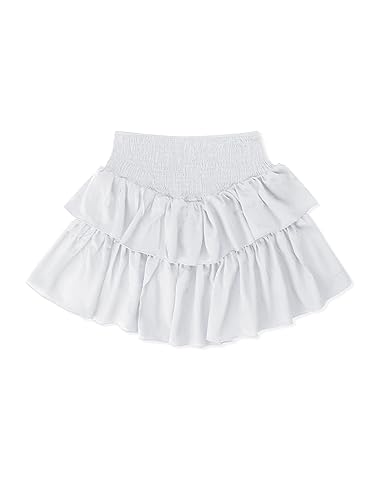 OYOANGLE Women's High Waist Tiered Skirt Cute Summer Flowy Ruffle Mini Skirts White XS