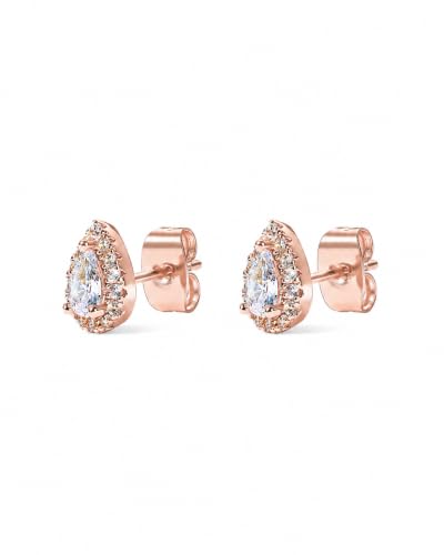 Image of PAVOI 14K Gold Plated 925 Sterling Silver Post Brilliant Round Faux Diamond Halo Earrings - Premium Cubic Zirconia