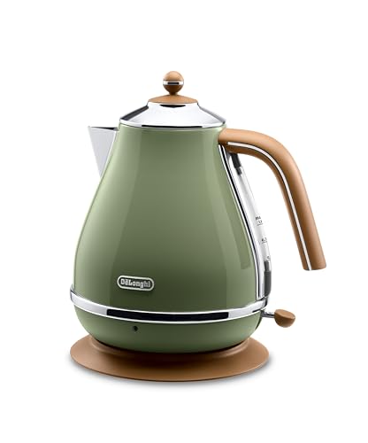 De\'Longhi Wasserkocher Icona Vintage KBOV2001.GR - 1,7 l mit Wasserstandsanzeige und 360° Basis,Edelstahl in elegantem Retro Look mit Chrom-Details,2000 W, 23.01 x 23.01 x 26.49 cm,Olive De\'Longhi Wasserkocher Icona Vintage KBOV2001.GR - 1,7 l mit Wasserstandsanzeige und 360° Basis,Edelstahl in elegantem Retro Look mit Chrom-Details,2000 W, 23.01 x 23.01 x 26.49 cm,Olive