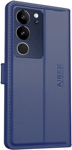 Image of AIBEX Compatible for Vivo V29 Pro 5G / Vivo V29 5G Flip Cover Leather Finish | Inside TPU with Card Pockets | Wallet Stand | Complete Protection Flip Case - Blue