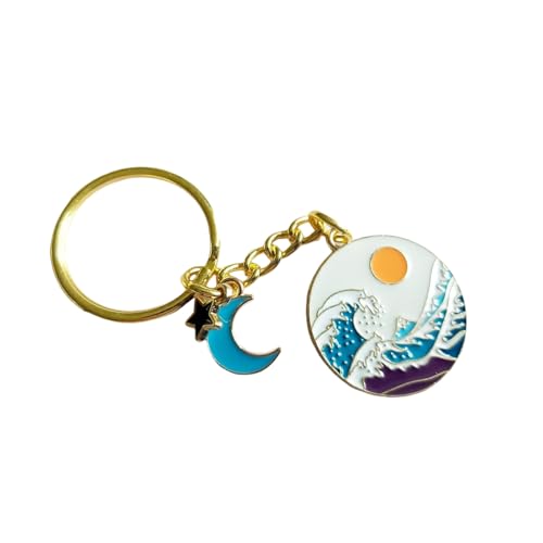 Porte-clés chat mignon Agromusk émail fleur, blanc vagues