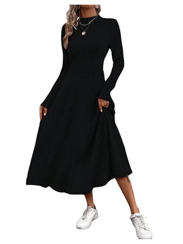 GORGLITTER Damen Strickkleid Winter Lang A Linien Kleid Herbst Maxikleid...