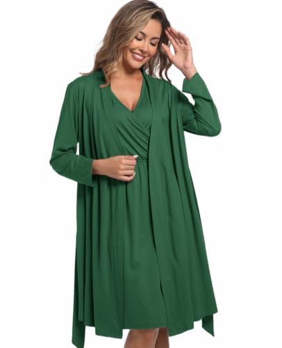 Image of Mommy Robe Set for Maternity with Matching Swaddle Blanket, Delivery Labor Gown Robe for Hospital Women Dress