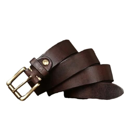 Pohullan Men Leather Belts Copper Buckle Jeans Belt Handmade Solid Artistic Retro Casual Belts