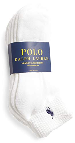 Lociones, Shoes Polo Ralph Lauren - Calcetines de corte bajo para hombre, talla 6-13, color blanco, 6 pares), Blanco/Blanco, 6-12