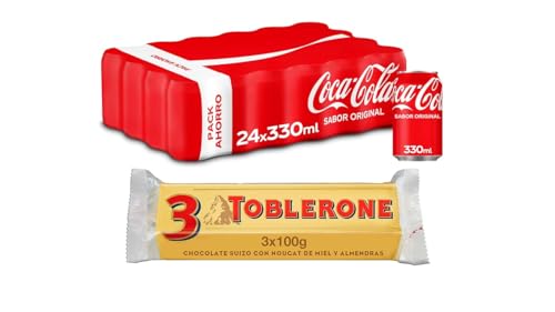 Coca-Cola Sabor Original, Pack de 24 latas de 330ml + Toblerone Chocolate con Leche Suizo con Nougat de Miel y Almendras Pack 3 x 100g