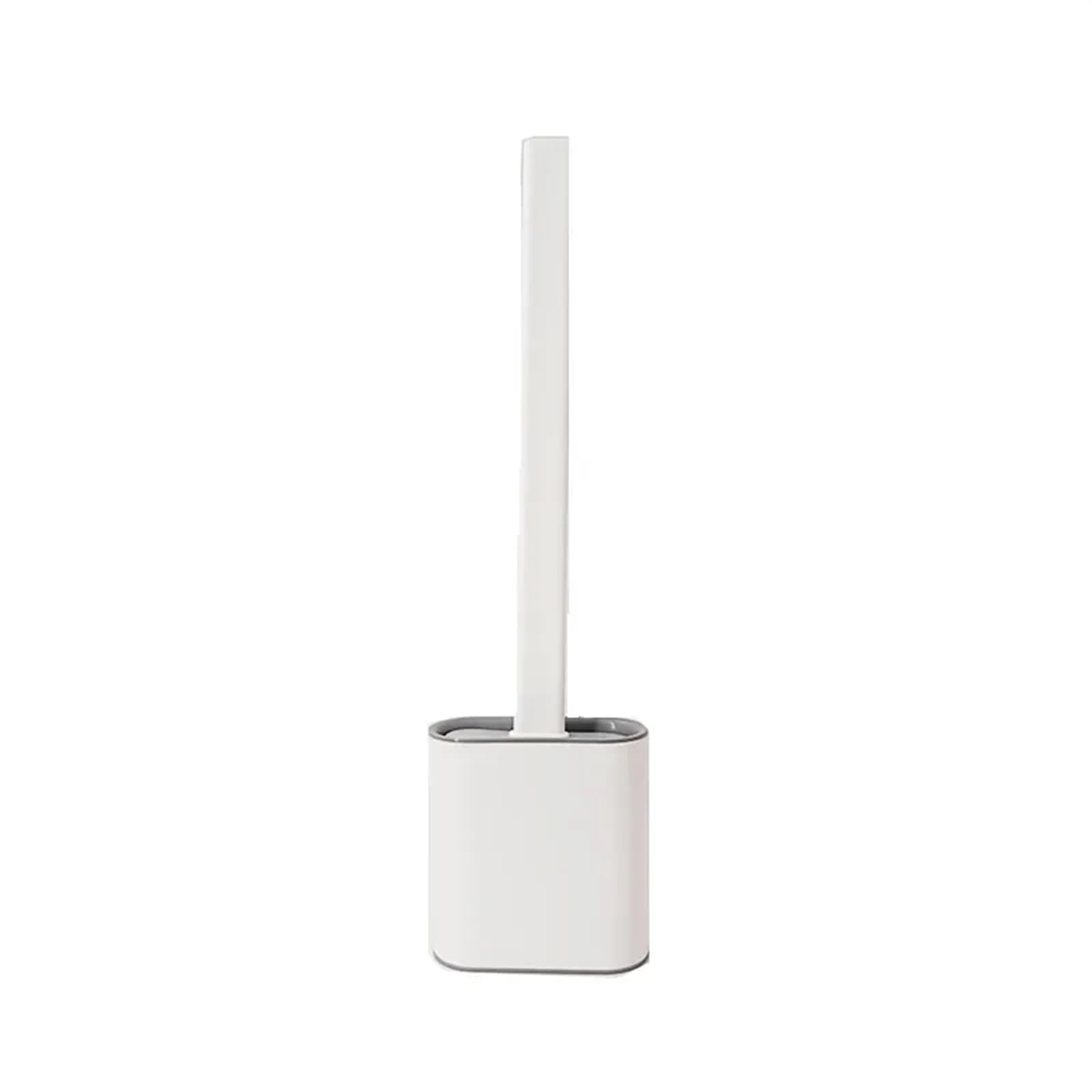 Toilet Floor Brush Waterproof and Leak-Proof Bracket Silicone Toilet Flat Elastic Soft Brush with Quick-Drying Bracket Set(White) (White)