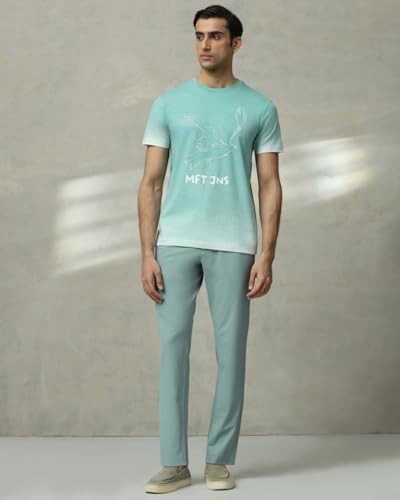 Image of MUFTI Turquoise Graphic Crew Neck T-Shirt