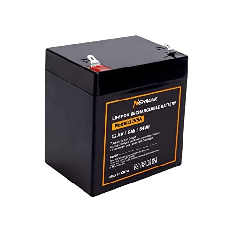 NERMAK 12V 5Ah Lithium LiFePO4 Deep Cycle Battery, 2000+ Cycles Lithium Iron Phosphate Rechargeable Battery for Power Wheels, Fish Finder and More, Built-in 6A BMS Cover