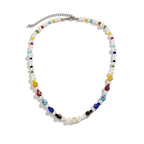 FUSHENGTER Halskette Herren Pulloverkette Damen Anhänger Frauen Männer Einfache Hip-Hop-Stil Bunte Kristallperlen Perlenkette Mann Sonnenschein Farbige Perlenkette Perle Bunte Halskette
