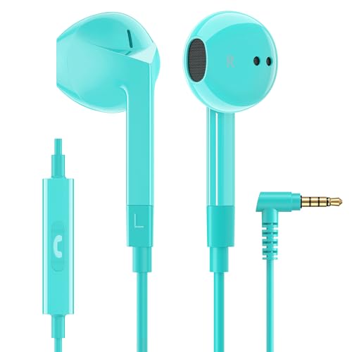 LUDOS FEROX Wired Earbuds in-Ear Headphones 5 Year Warranty Earphones with Microphone Noise Isolation Corded for 3.5mm Jack Ear Buds for iPhone Samsung Laptop Kids School Students - Turquoise