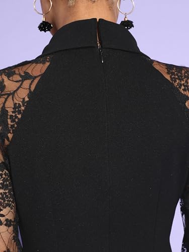 Image of Miss Chase Womens Bodycon Square Puff Sleeve Solid Lace Overlaid Ankle Length Dress