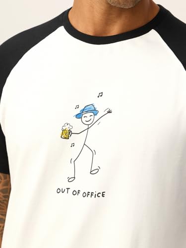 Image of The Souled Store Casual Classics: Out of Office Men and Boys Short Sleeve Round Neck White Graphic Printed Cotton Breathable Relaxed Fit Lightweight Casual T-Shirts