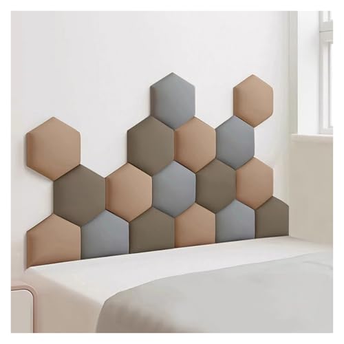 DEHUDEOUHS Paneles de Pared Acolchados, Juego de 17 Paneles para cabecero, Adhesivos de Tela autoadhesivos, Acolchado 3D anticolisión para habitación Infantil (marrón, 180 x 105 cm)
