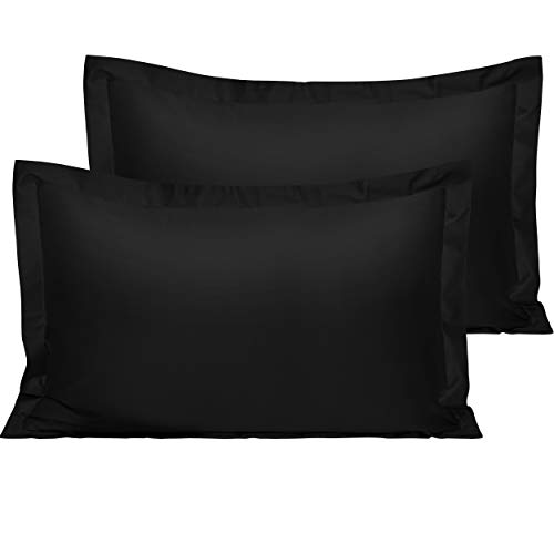 NTBAY 2 Pack 500 Thread Count 100% Egyptian Cotton Oxford Pillowcases, Super Soft and Breathable Euro Standard Pillow Cases | Hotel Quality Pillow Shams, 50x75 cm, Black
