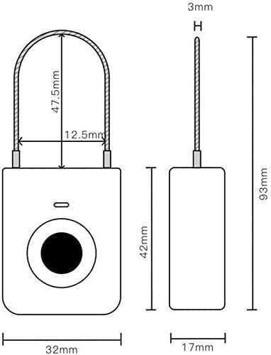 Candado con Huella Dactilar IP65, Resistente al Agua, Carga USB, 0,5 Segundos para desbloquear el teléfono móvil, Apto para Mochilas de Viaje.