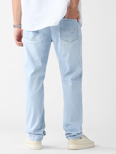 Image of The Souled Store Slim-Fit Denim: Frost Blue Men and Boys Buttoned Solid Cotton Slim Fit Jeans