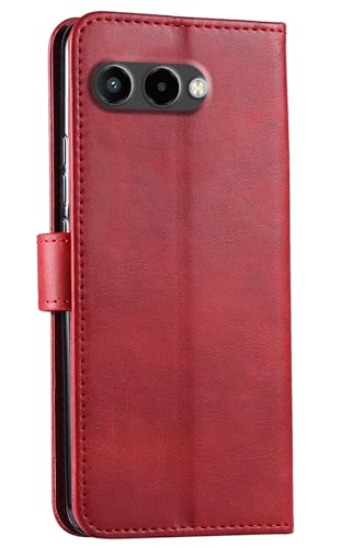 GIOPUEY Leder Hülle Kompatibel mit Telekom T Phone 3, All Inclusive Flip Leder Case Cover, 3 Kartenfach, Handyhülle mit Standfunktion - Red