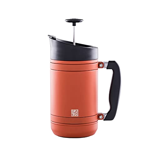 BruTrek BaseCamp Coffee Press - Double Wall Insulated Stainless Steel - Bru-Stop Technology, No Grounds in Coffee, No Spill Lid (Red Rock, 32 fl.oz)
