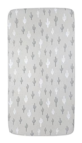Image of Dear Baby Gear Deluxe Baby Crib Sheet - Cotton Polyester Infant Sheets - Soft Machine-Washable Crib Mattress Cover - Newborn Nursery Bedsheet - Gray and White Cactus on Tan Print, 52 inchx28 inchx10 inch
