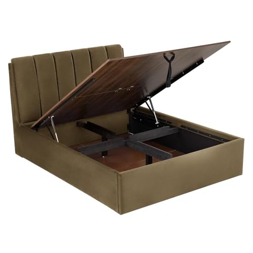 Image of Wakefit Bed | Queen (78 X 60) Solid Wood Bed, Upholstered, Hydraulic, 3 Year Warranty - Antho - Velvet Stone