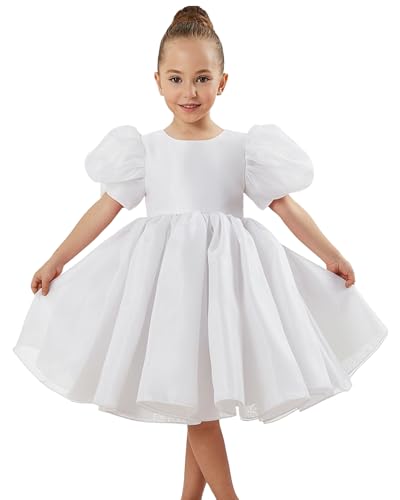 2Bunnies Girls Baby Toddler Puff Sleeve Organza Tulle Tutu Twirly Babydoll Flare Ball Gown Princess Flower Girl Dress