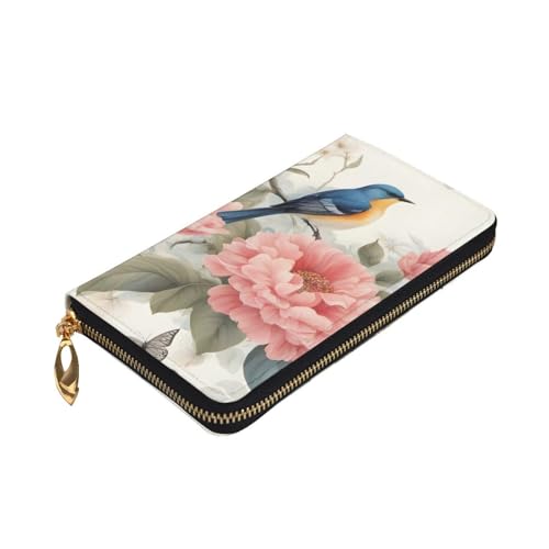 Leather Wallet - Stylish and Durable Wallet for Women with Multiple Compartments and Zipper Design Romantic Fancy Floral Birds Butterfly Picture3