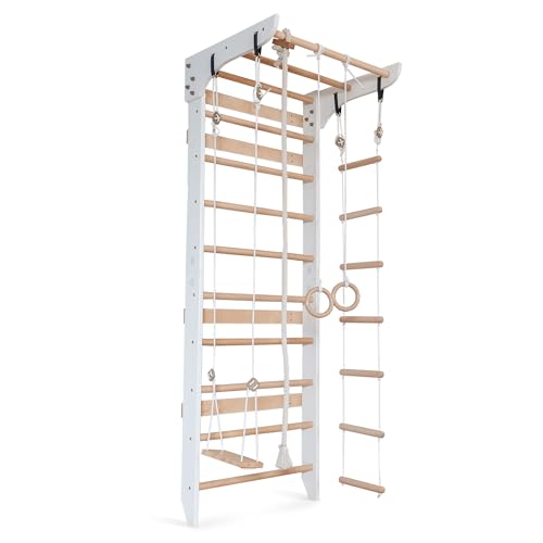 Image of WEDANTA Wooden Swedish Ladder Wall Set – Kids Stall Bars for Exercise – Kids Swedish Gymnastic Wall Gym – Wood Stall Bar Gymnastics Playground – Best Gym for All Family