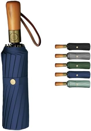 Automatic Foldable Umbrella 16 Ribs 108cm – Wood Handle – UV Protection – Windproof –– Good for Summer and Winter - For Rainy Day, Summer - Automatic Open/Close Function