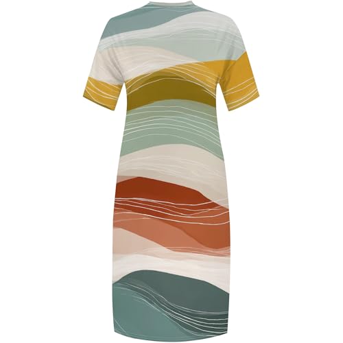 Image of Plus Size Maxi Dress for Women Short Sleeve V Neck Casual Loose Sundress with Pockets