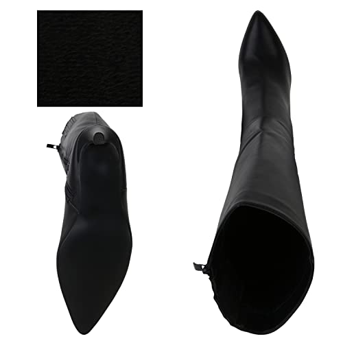 VAN HILL Damen Leicht Gefütterte Klassische Stiefel Spitze Schuhe Stiletto Absatzschuhe Basic Freizeit Boots 210014 Schwarz 37