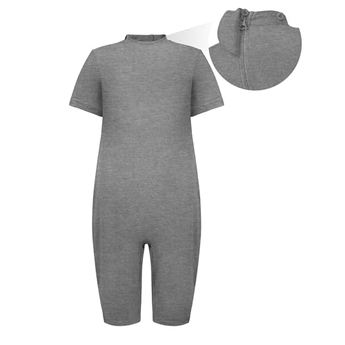 EEOST Adaptive Clothing for Kids Special Needs Autism Sensory Jumpsuit Anti-Strip Romper with Back Zipper Sizes 3-16 Years (Charcoal Gray, 11-12 Years Old)