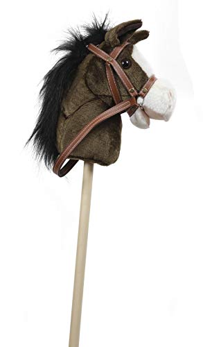 GERILEO Steekpaard speelgoed met geluid - pluche paard - verschillende leuke kleuren (donkerbruin met zwarte manen)