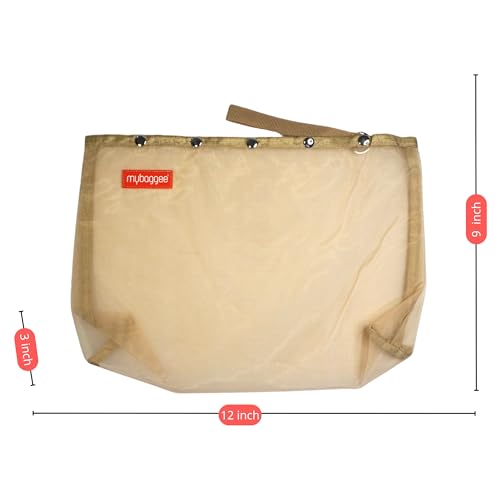 Image of Large 5 Snaps Mesh Travel Knitting Bag with Snap Opening, Lightweight Nylon Storage Pouch for Yarns, Needles and Accessories (Beige)