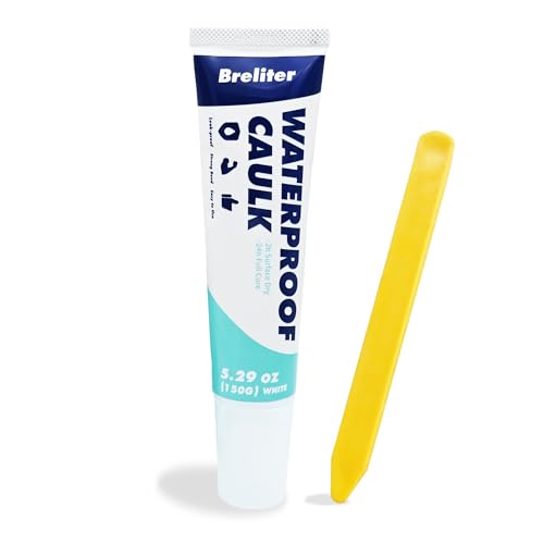 Breliter Waterproof Caulk - White, Hybrid Polymer Sealant for Bathtub, Shower, Sink, Window Repairs | Weatherproof, Strong Adhesive, Flexible, Paintable, Solvent-Free, Includes Spatula (5.29 oz)