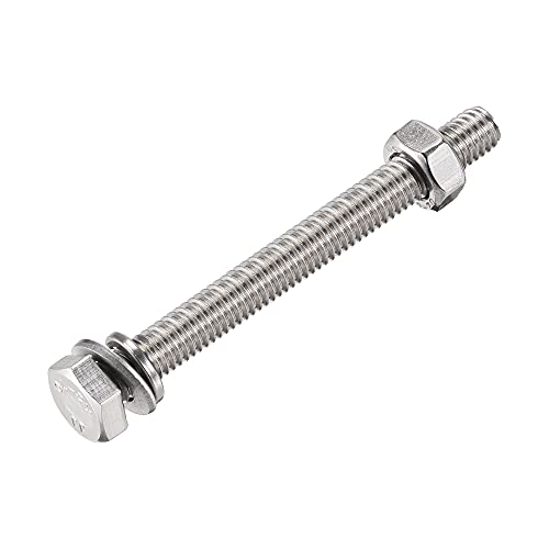 Image of uxcell M6 x 65mm Hex Head Screws Bolts, Nuts, Flat & Lock Washers Kits, 304 Stainless Steel Fully Thread Hexagon Bolts 10 Sets