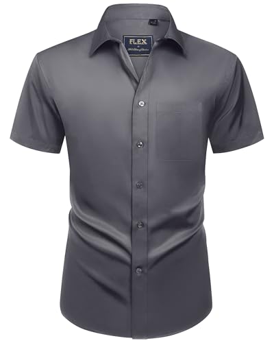 Alimens & Gentle Men's Short Sleeve Dress Shirt - Wrinkle Free, Solid Casual Button Down With Pocket, Navy Blue, X-Large - View #6