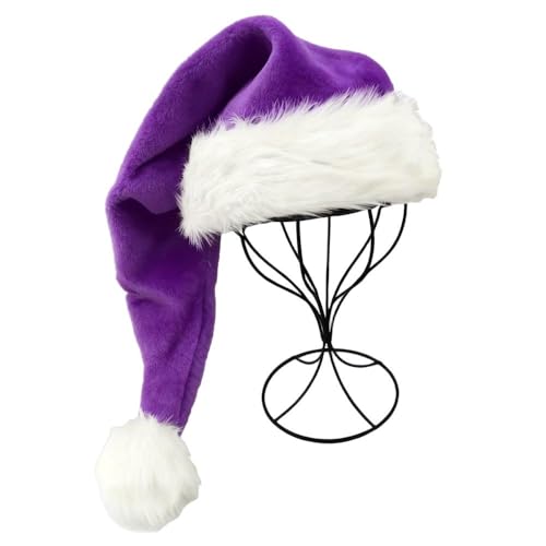 LKQBBSZ Black Christmas Santa Hat 29.5 Inch Plush Christmas Santa Claus Xmas Long-tail Cap Hat (Purple)