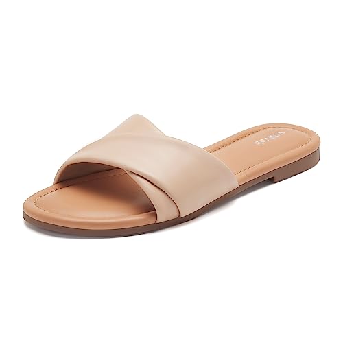vodvob Women's Flat Slide Sandals Open Toe Summer Shoes Slip On Fashion Soft Comfort Slippers