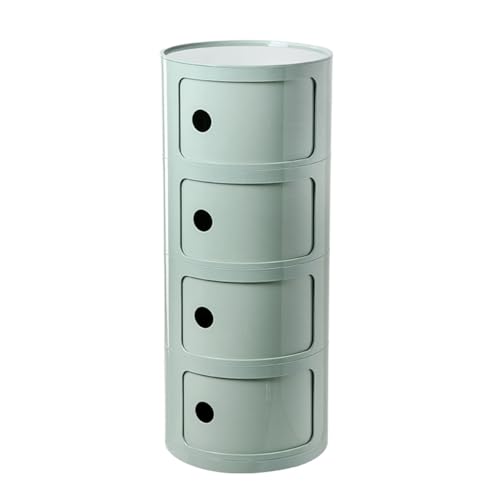 Comodino moderno in stile nordico con design circolare, creativo e semplice, bianco, con 4 ripiani, colore verde chiaro