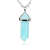Blue Amazonite Gemstone Hexagonal Pointed Reiki Chakra Pendant Necklace 18