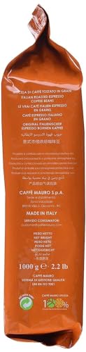 Caffe Mauro Coffee Beans from Italy 2.2 lbs. (1kg)(Pack of 3) De Luxe Roasted Espresso Coffee Beans - 70% Arabica - 30% Robusta