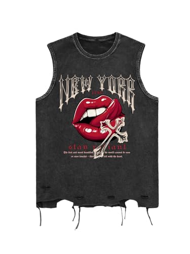 SOLY HUX Men's Gothic Tank Tops Funny Graphic Sleeveless Distressed Vest Shirts Y2k Streetwear