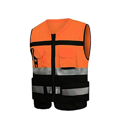 TOOLSTAR Reflective Safety Vest, High Visibility Vest 2 Band 360°Reflective Safety Vests Waistcoat Jacket with Multi-Pocket Zipper for Emergency, First Responder, Landscaping (1 Pack, Orange, XL)