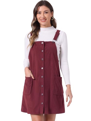 Allegra K Damen Cord-Overall Kleid Verstellbare Träger Latzhose Strapskleid Herbstkleidung, Weinrot, Mittel
