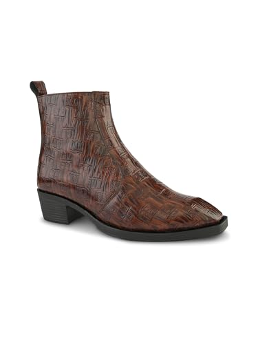 Image of Big Fox Men's Croc-Texture Cuban Boots | Premium Ankle-Length Fashion Boots | Stylish, Durable & Comfortable