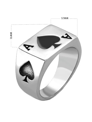 JAJAFOOK Mens Womens Stainless Steel Ring Poker Spade Ace Silver Black Sizes 6-142