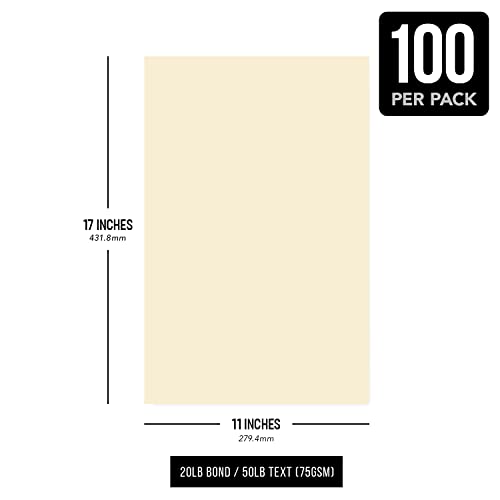 Cream Pastel Colored Paper – 11" X 17" (Tabloid/Ledger Size) – Perfect For Documents, Invitations, Posters, Flyers, Menus, Arts And Crafts | Regular 20Lb Bond (75Gsm) | Bulk Pack Of 100 Sheets #TOP5
