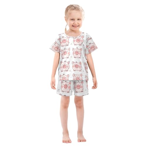 Pajama Short Sets Cute Pink Pig Pattern Soft Cotton Summer Sleepwear 2 Piece PJS Size 5-14T4