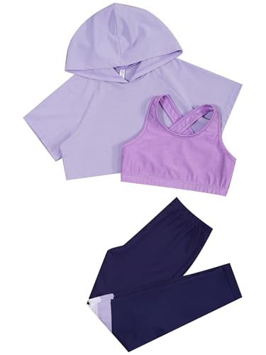 Kids Girls 3 Pcs Sport Athletic Outfit Gymnastic Dance Ballet Yoga Jazz Hip Hop Clothes Set Activewear3